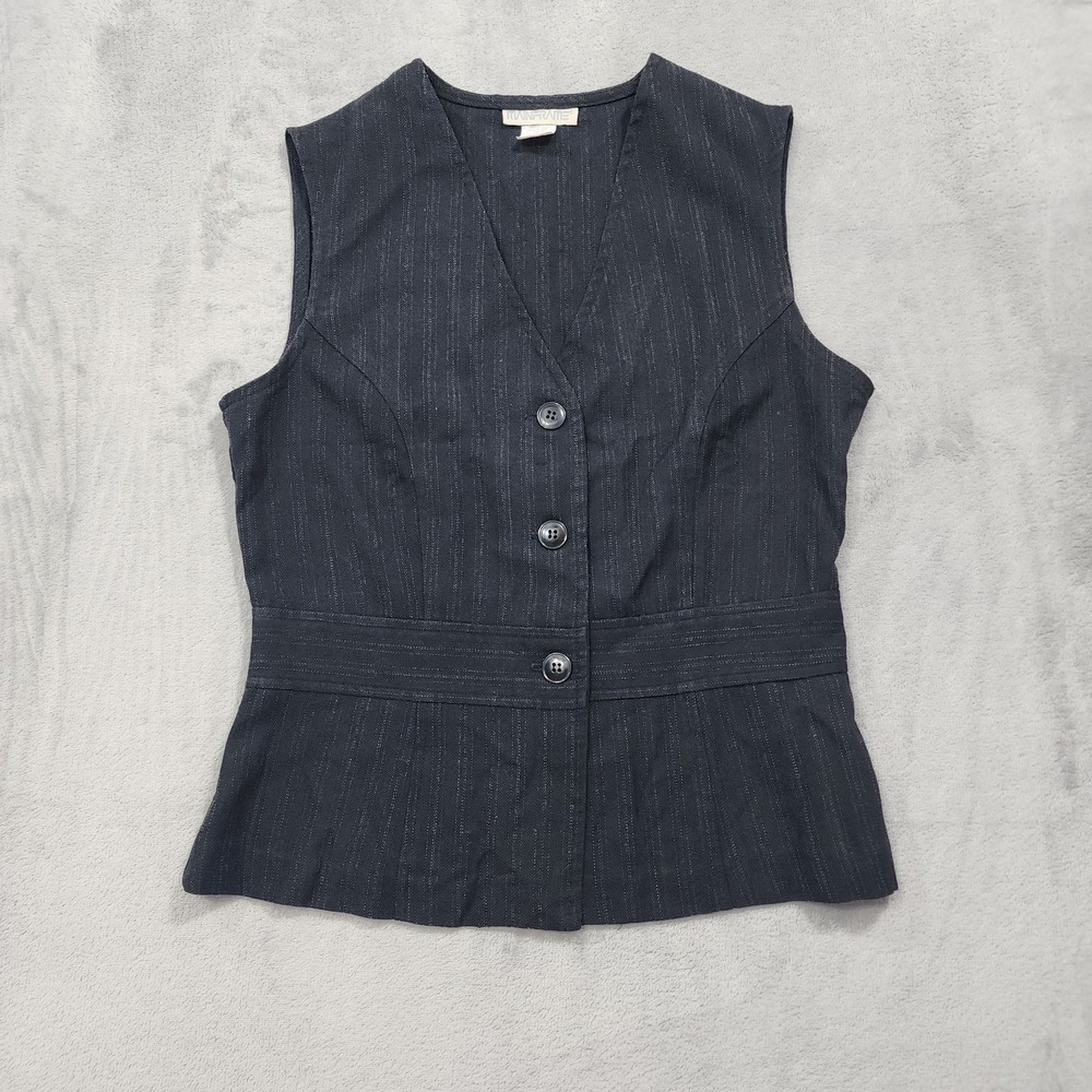 Vintage Mainframe Vest Top Womens S Gray Pinstripe Tailored 4 Button Suit Office